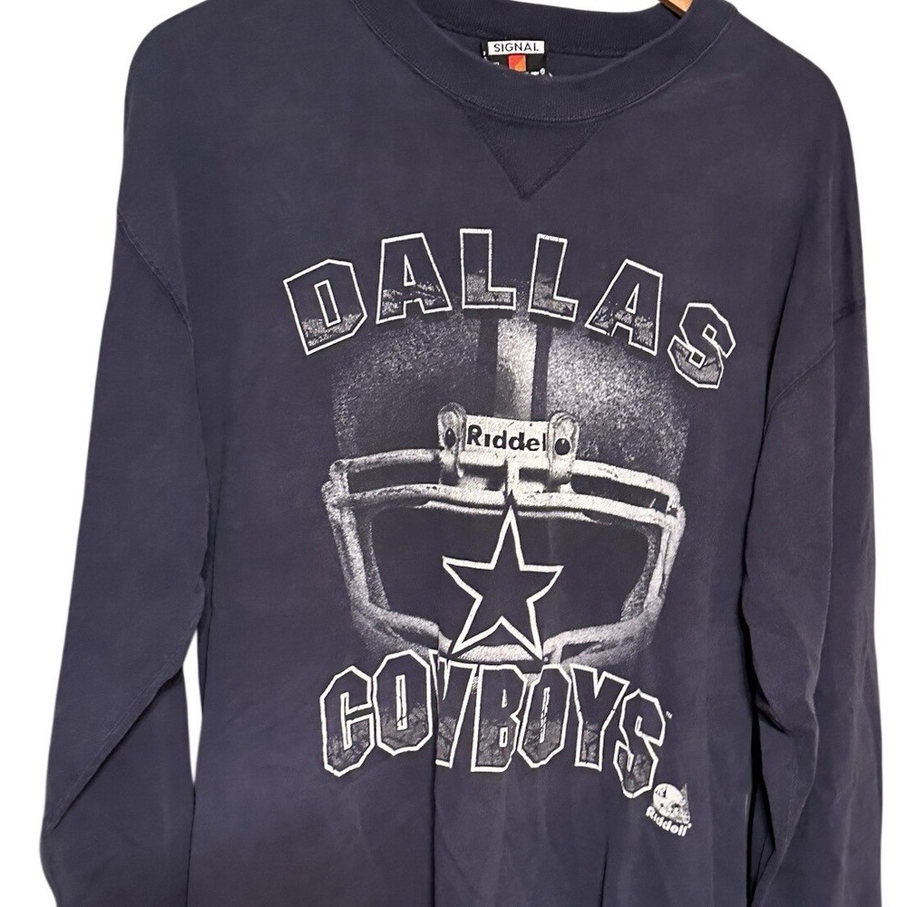 Vintage Dallas Cowboys Signal Sport Riddell Helmet Navy Long Sleeve Shirt XL USA